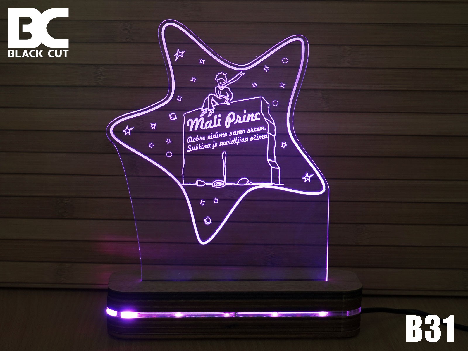 Black Cut 3D Lampa Mali Princ 2 Roze