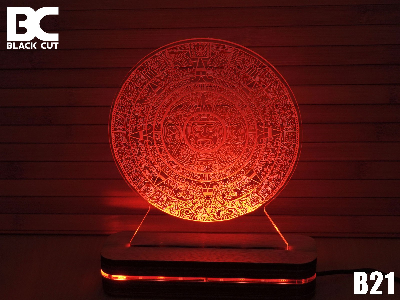 Black Cut 3D Lampa Astečki kalendar Crvena