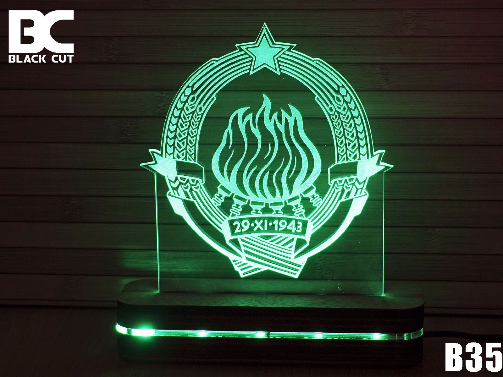 Black Cut 3D Lampa Grb Jugoslavije Zelena
