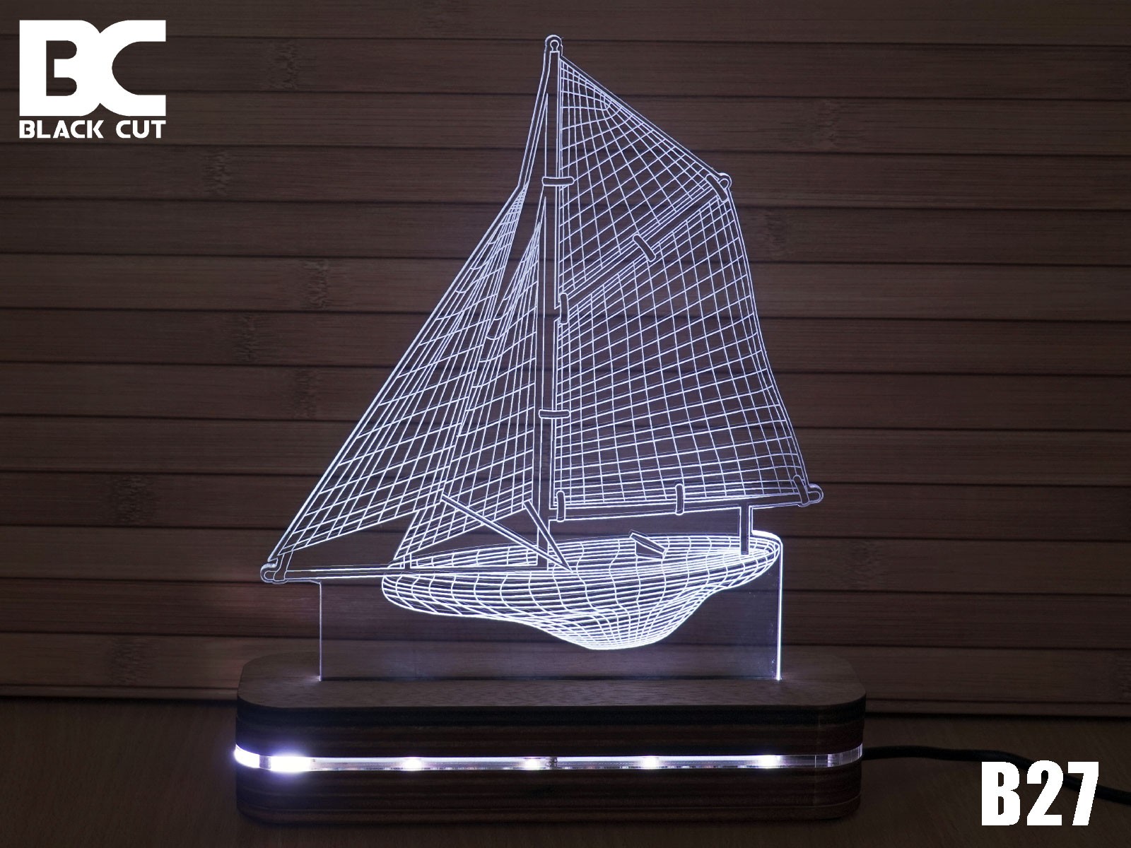 Black Cut 3D Lampa Brod Bela