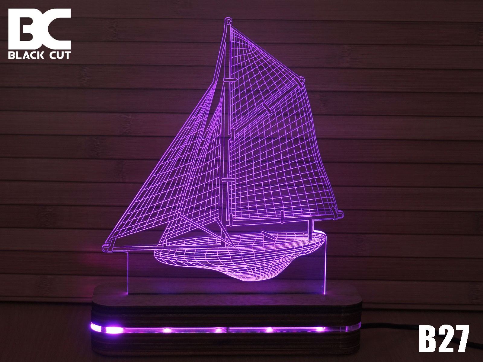 Black Cut 3D Lampa Brod Roze