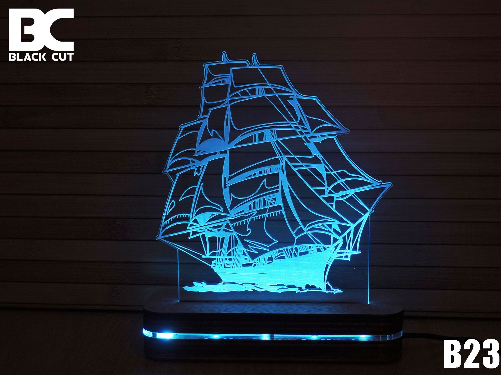 Black Cut 3D Lampa Jedrenjak Svetlo plava