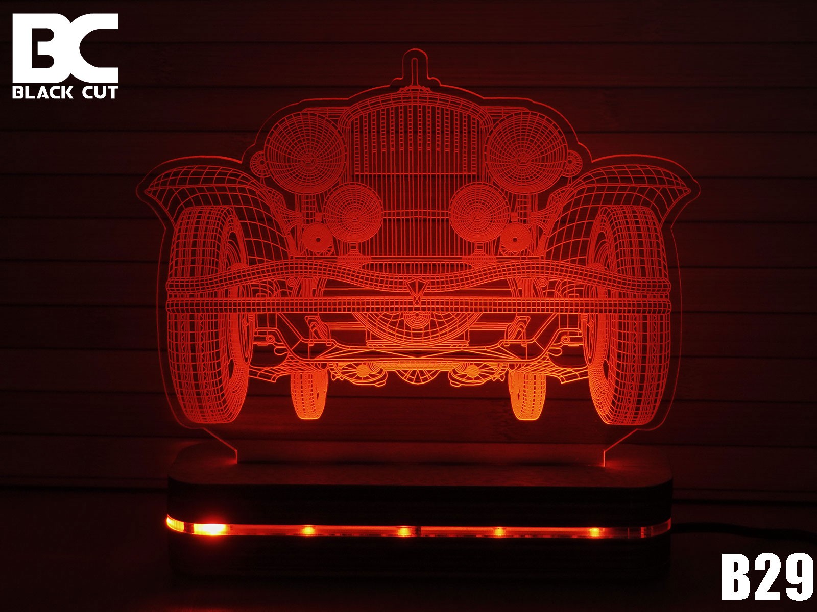 Black Cut 3D Lampa Old Timer Crvena