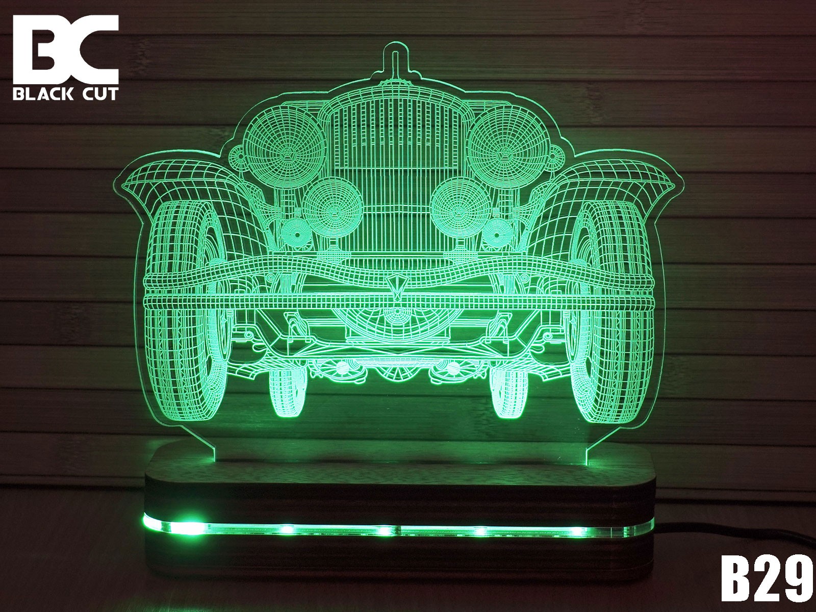 Black Cut 3D Lampa Old Timer Zelena