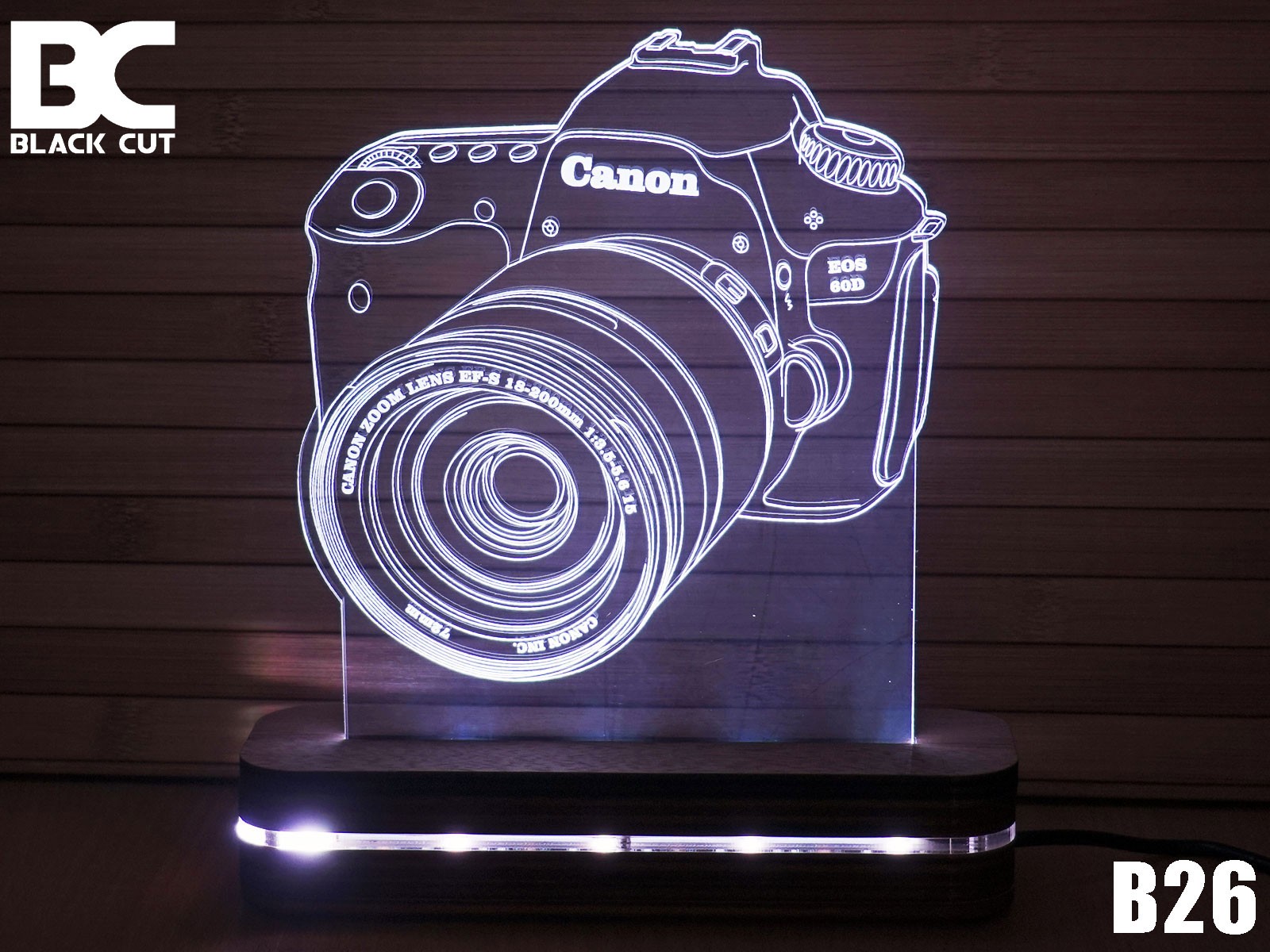 Black Cut 3D Lampa Foto aparat Bela