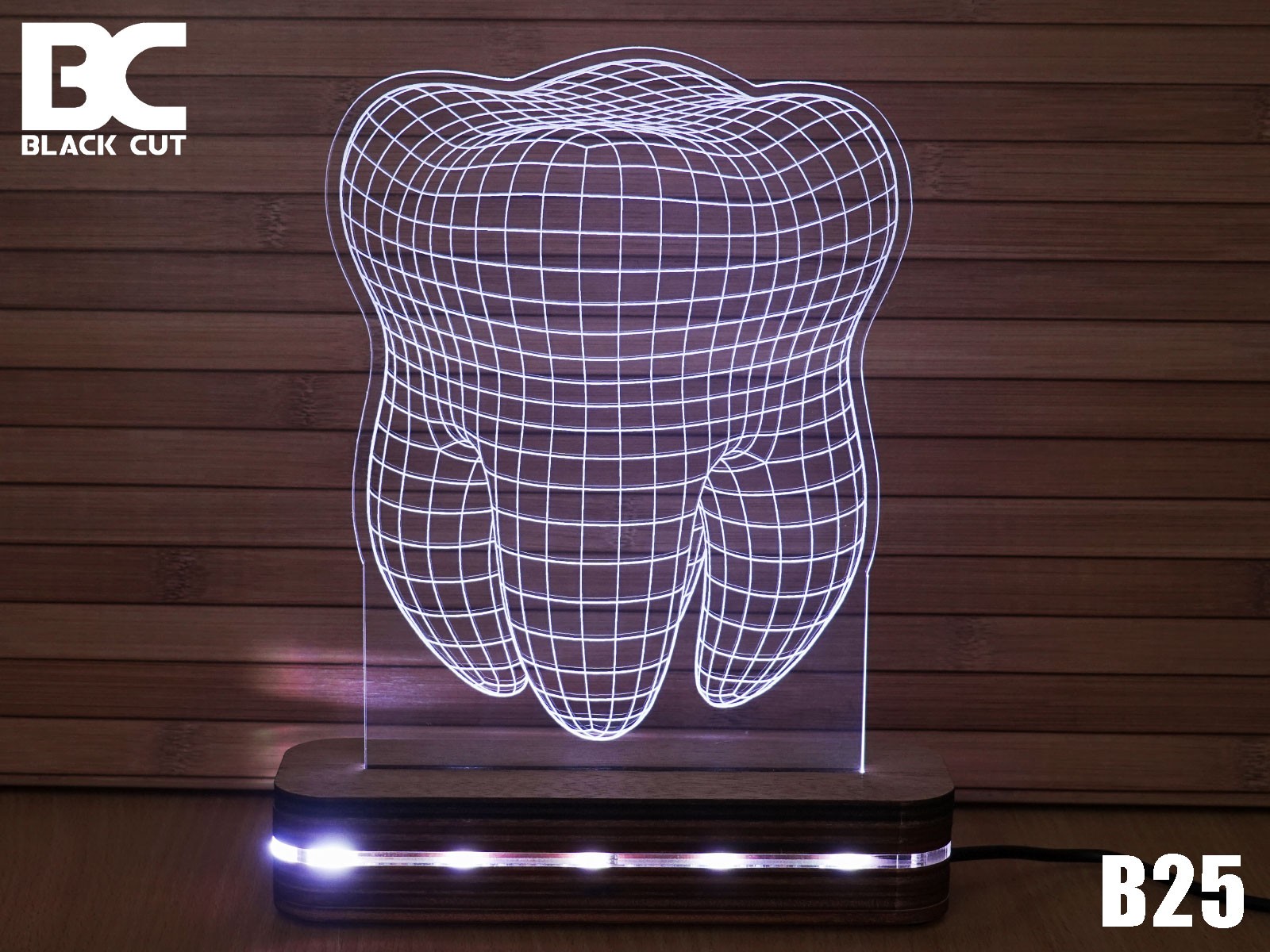 Black Cut 3D Lampa Zub Bela