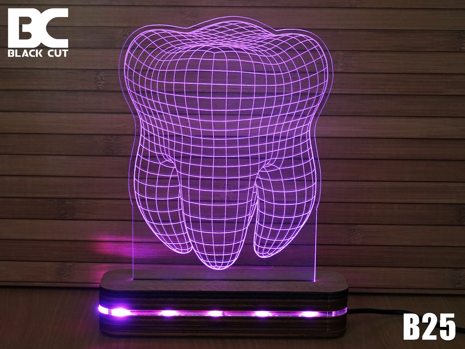 Black Cut 3D Lampa Zub Roze