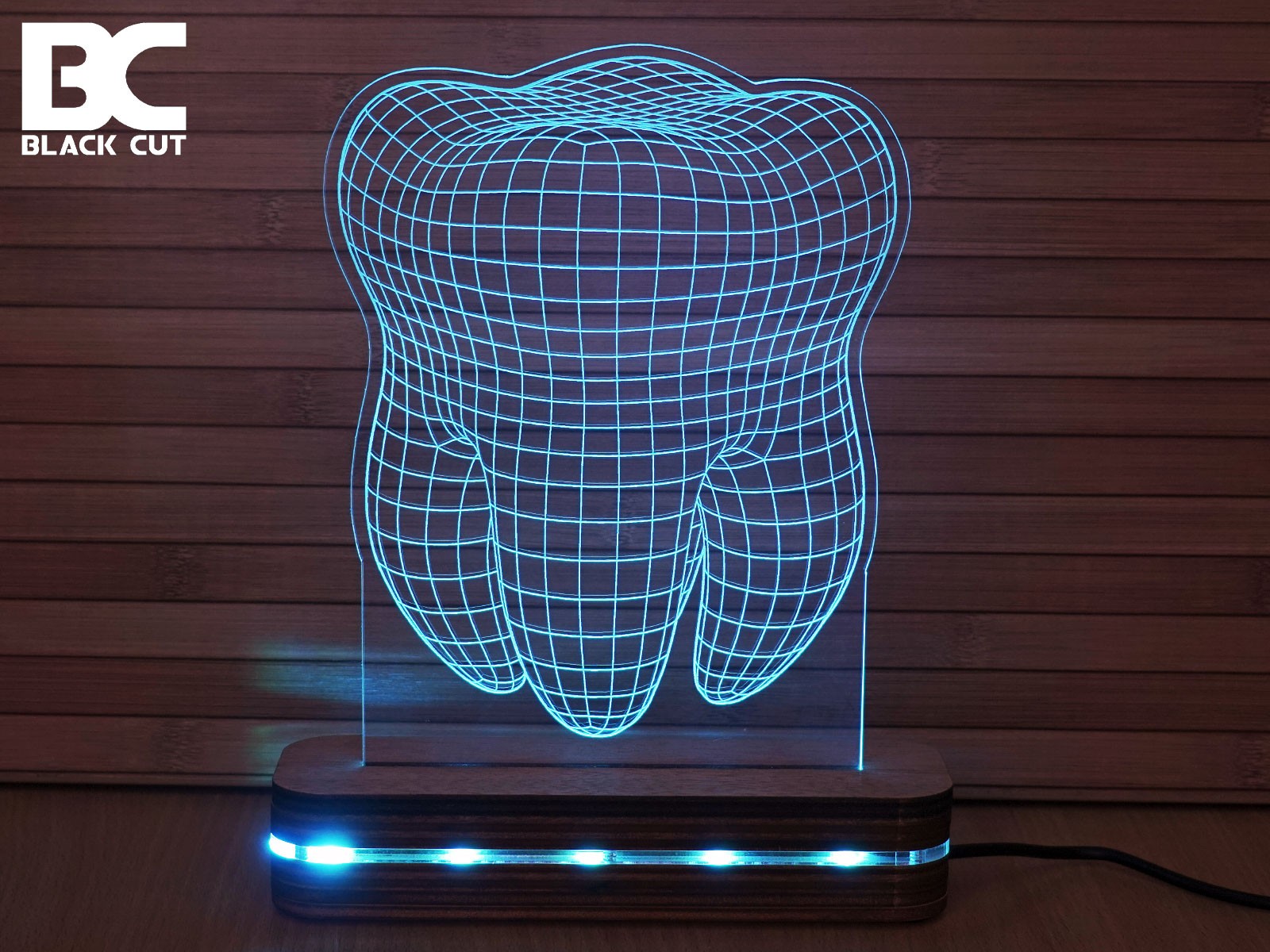 Black Cut 3D Lampa Zub Svetlo plava