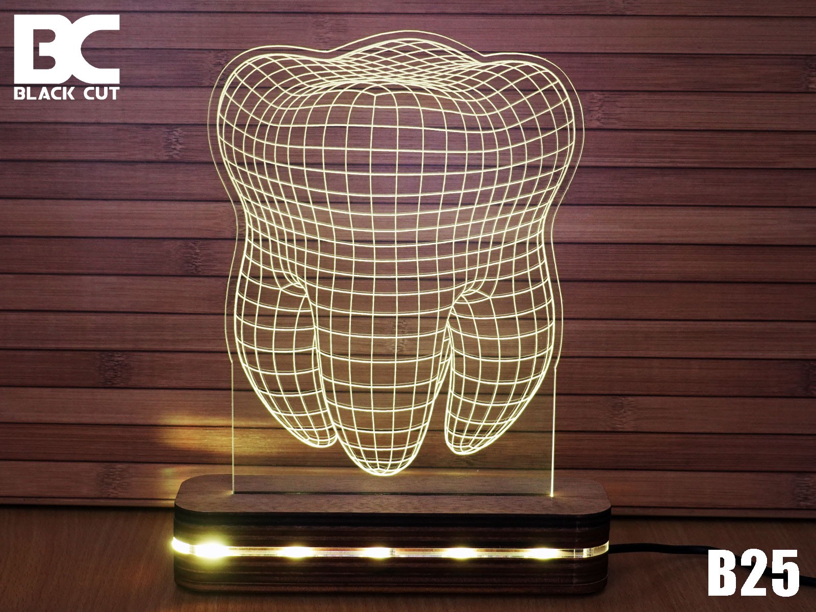Black Cut 3D Lampa Zub Toplo bela