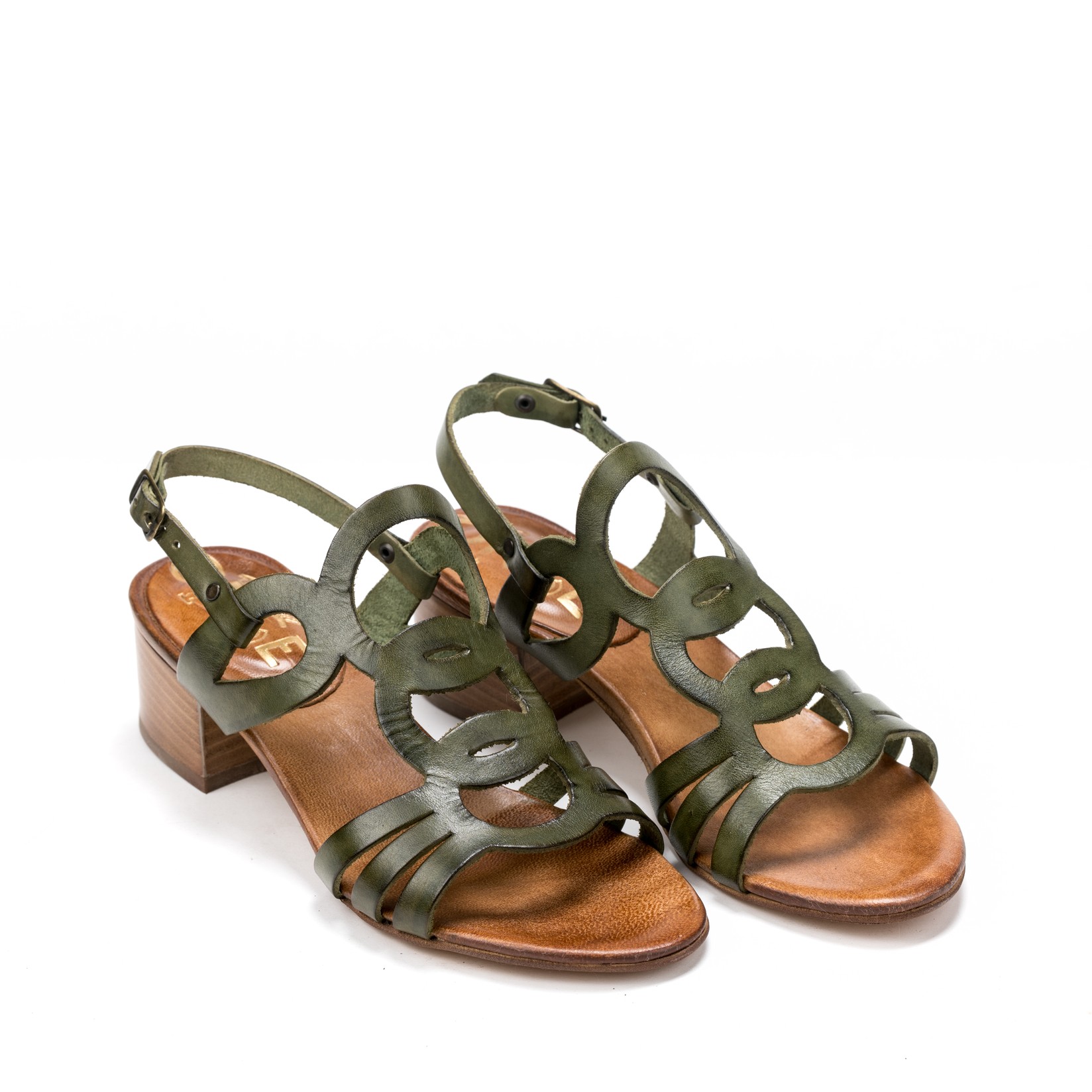 Once Ženske sandale na štiklu E66-482, Maslinaste