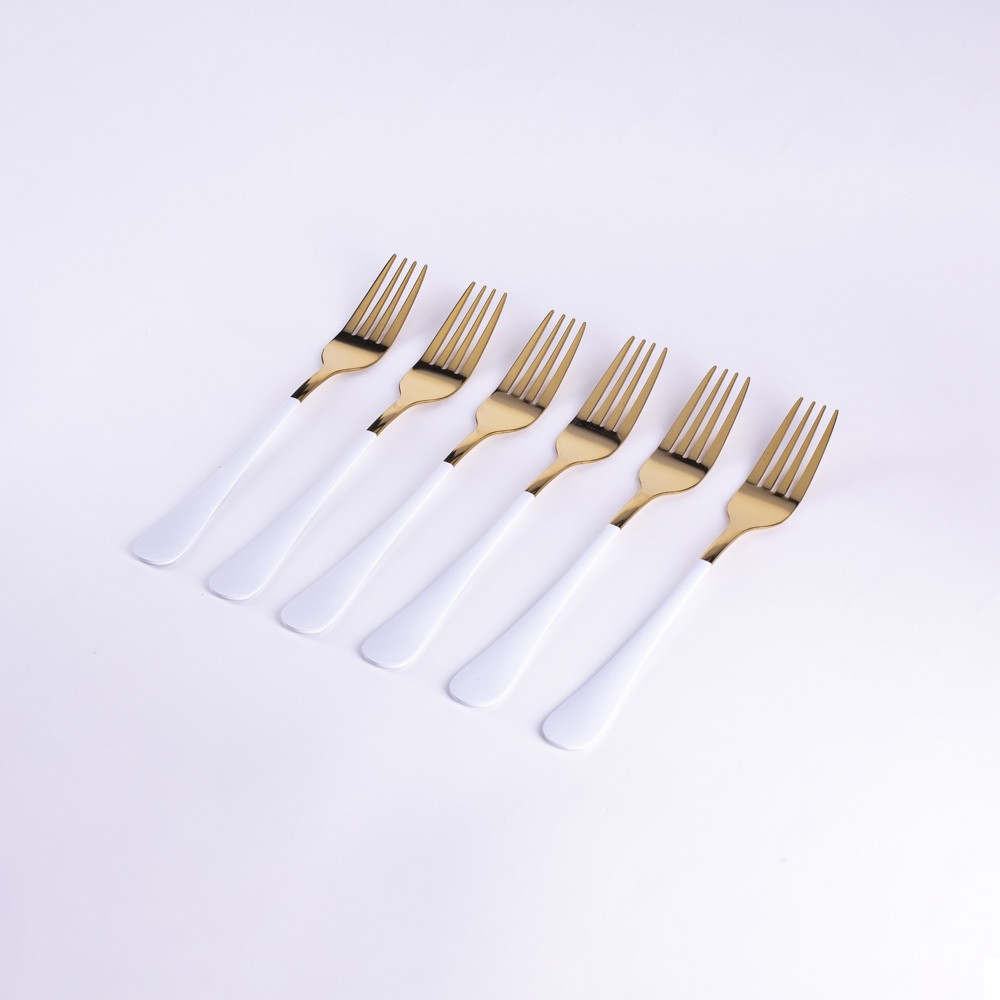 DIKER HOME Set viljuški za jelo, 6 komada, Belo-zlatne boje