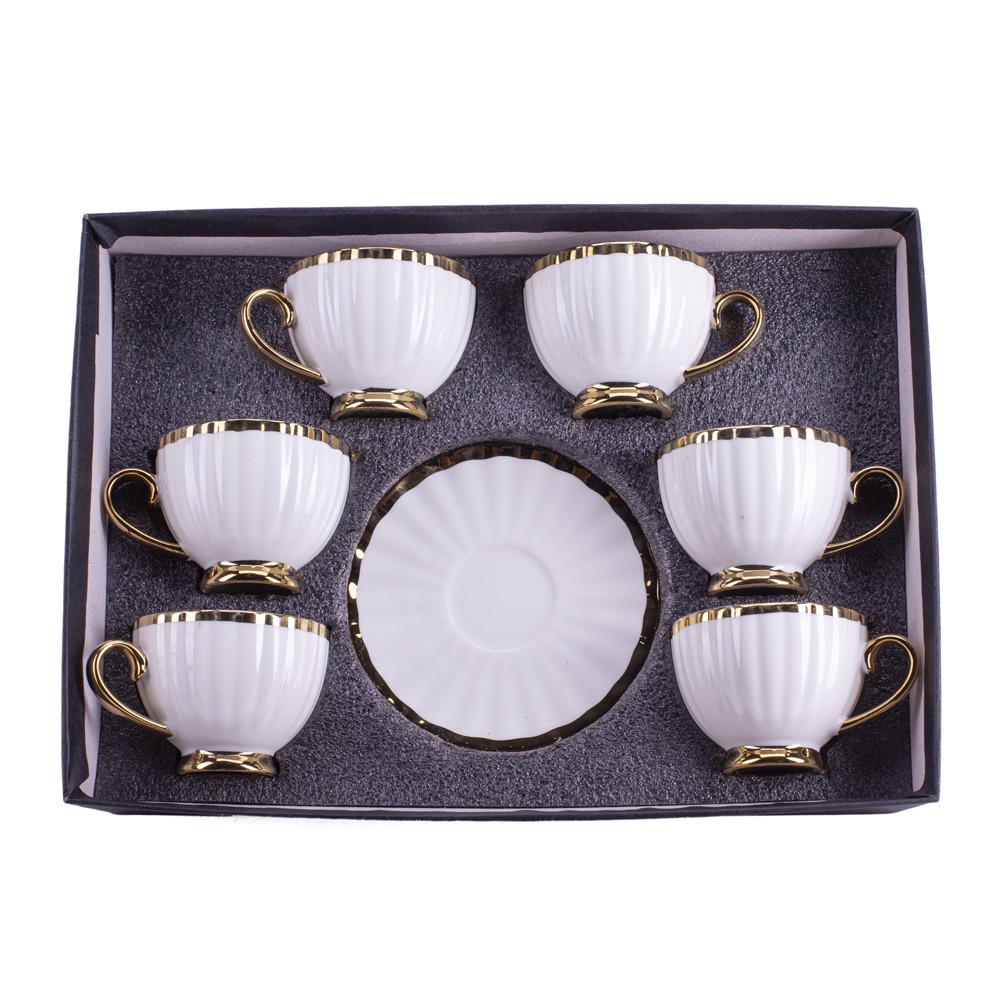 DIKER HOME Porcelanske šolje, 6 komada, Belo-zlatne boje