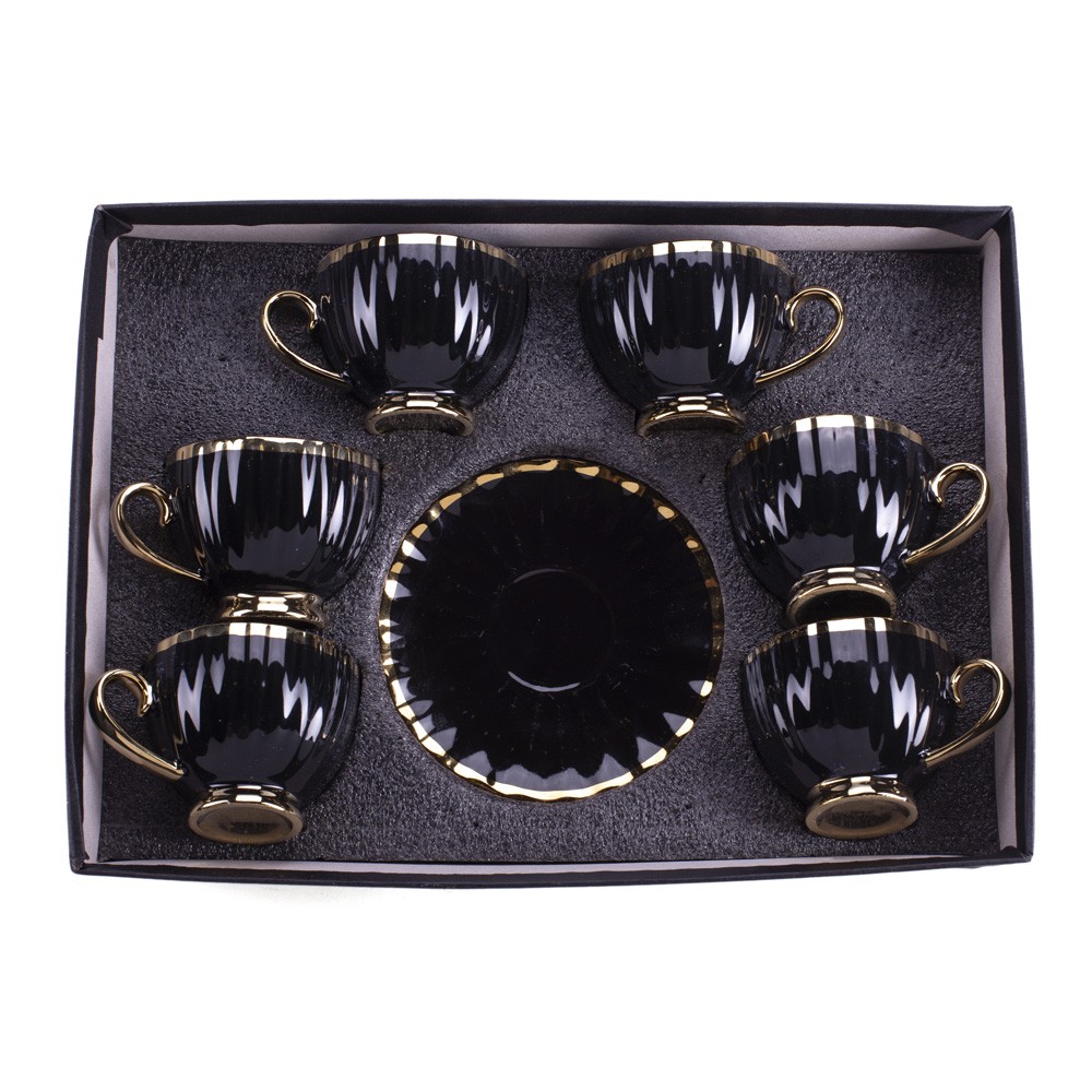 DIKER HOME Porcelanske šolje, 6 komada, Crno-zlatne boje