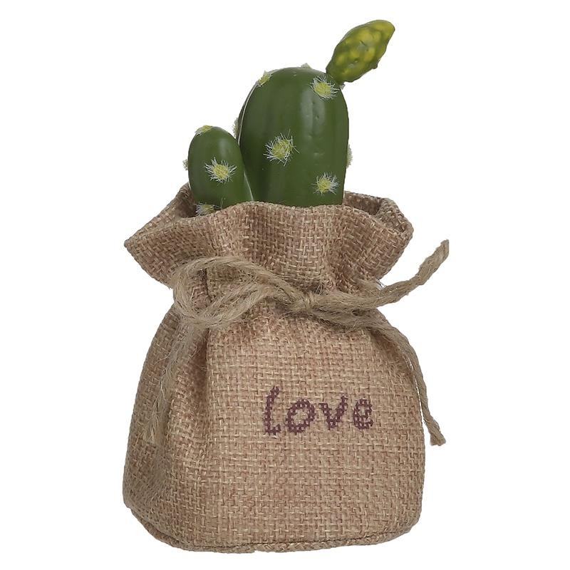 DIKER HOME Veštački kaktus u jutanom džaku 7x7x13 cm
