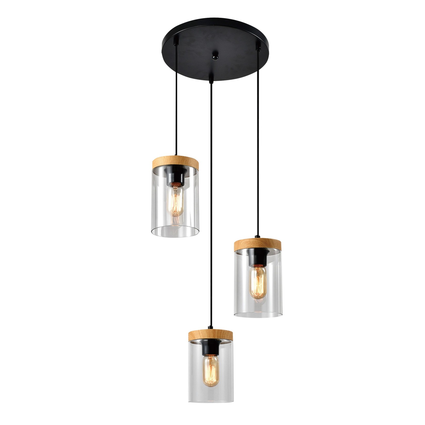 Viseća lampa Wels, E27, Drvena, 3x40W, Crna