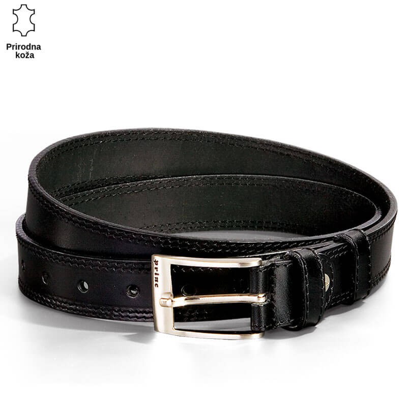 Princ Leather Muški kaiš, Kožni, Crni