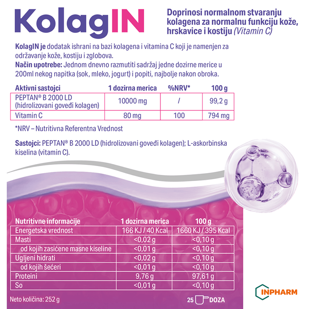 KolagIN, Inpharm, kolagen, 252g (25 doza)