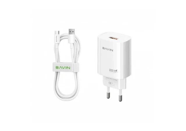 BAVIN punjač 22.5w Usb A + kabl Lightning bela