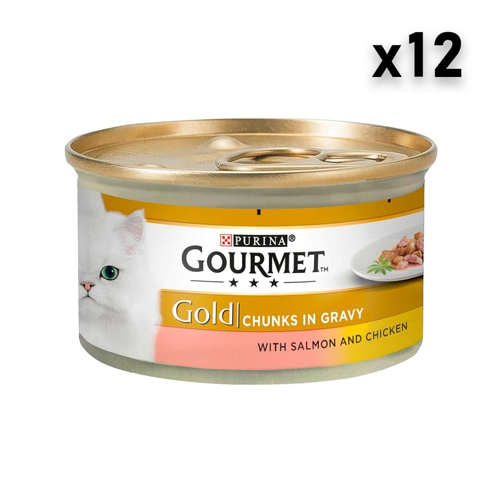 Gourmet Vlažna hrana za mačke Gold, Piletina i losos, 12x85g