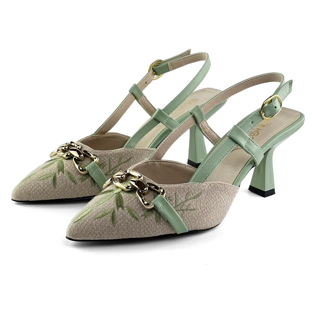 Mona shoes Ženske sandale na štiklu, Krem-zelene