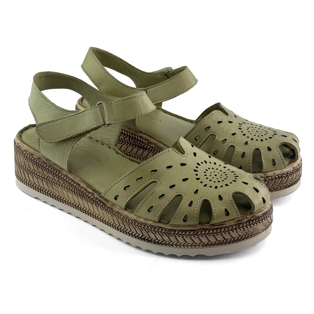 LP Fashion Ženske kožne sandale, Maslinaste