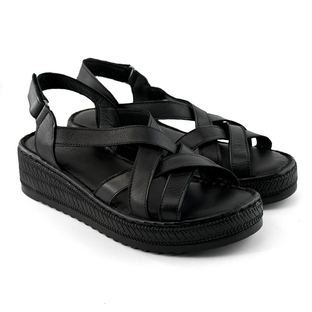 LP Fashion Ženske kožne sandale, Crne