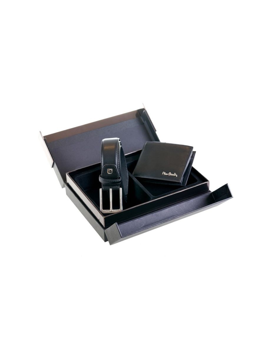 Pјer Karden set novčanika i kaiša, koža, Parure 14 gg16, crna