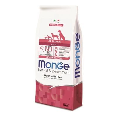 MONGE Suva hrana za pse sa ukusom govedine i pirinča Monoprotein, 12kg