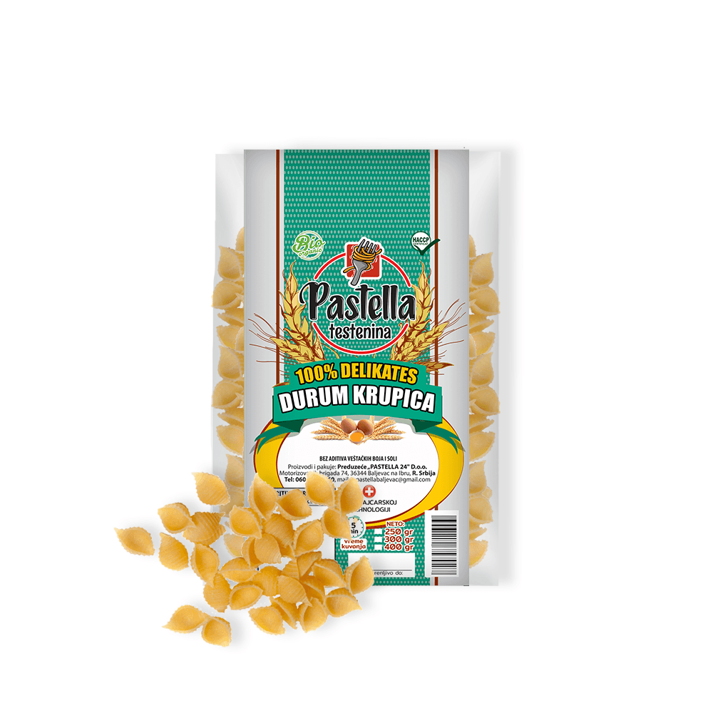 Pastella Organska testenina Durum krupica, Srednje školjke, 300g
