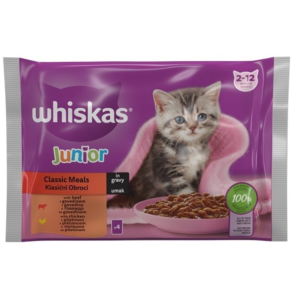WHISKAS Kese sa ukusom piletine i govedine za mačiće