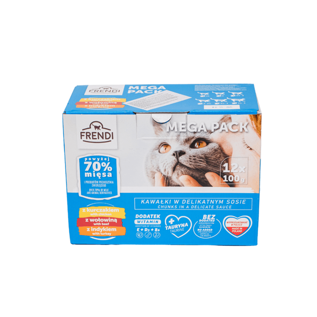 FRENDI Hrana za mačke sa piletinom, govedinom, ćuretinom, 12x100 g