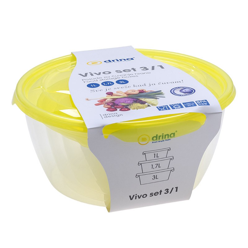 Drina Vivo Set dubokih plastičnih posuda, 3 komada, Žuti
