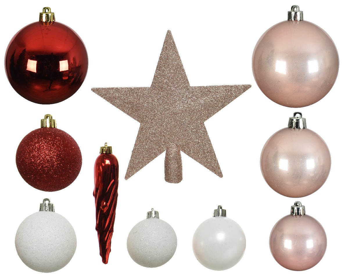 DECORIS Novogodišnji ukrasi za jelku 33/1 crveno-roze