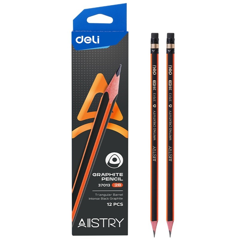 DELI Grafitne olovke sa gumicom Fluo E37013, 2B,12 komada