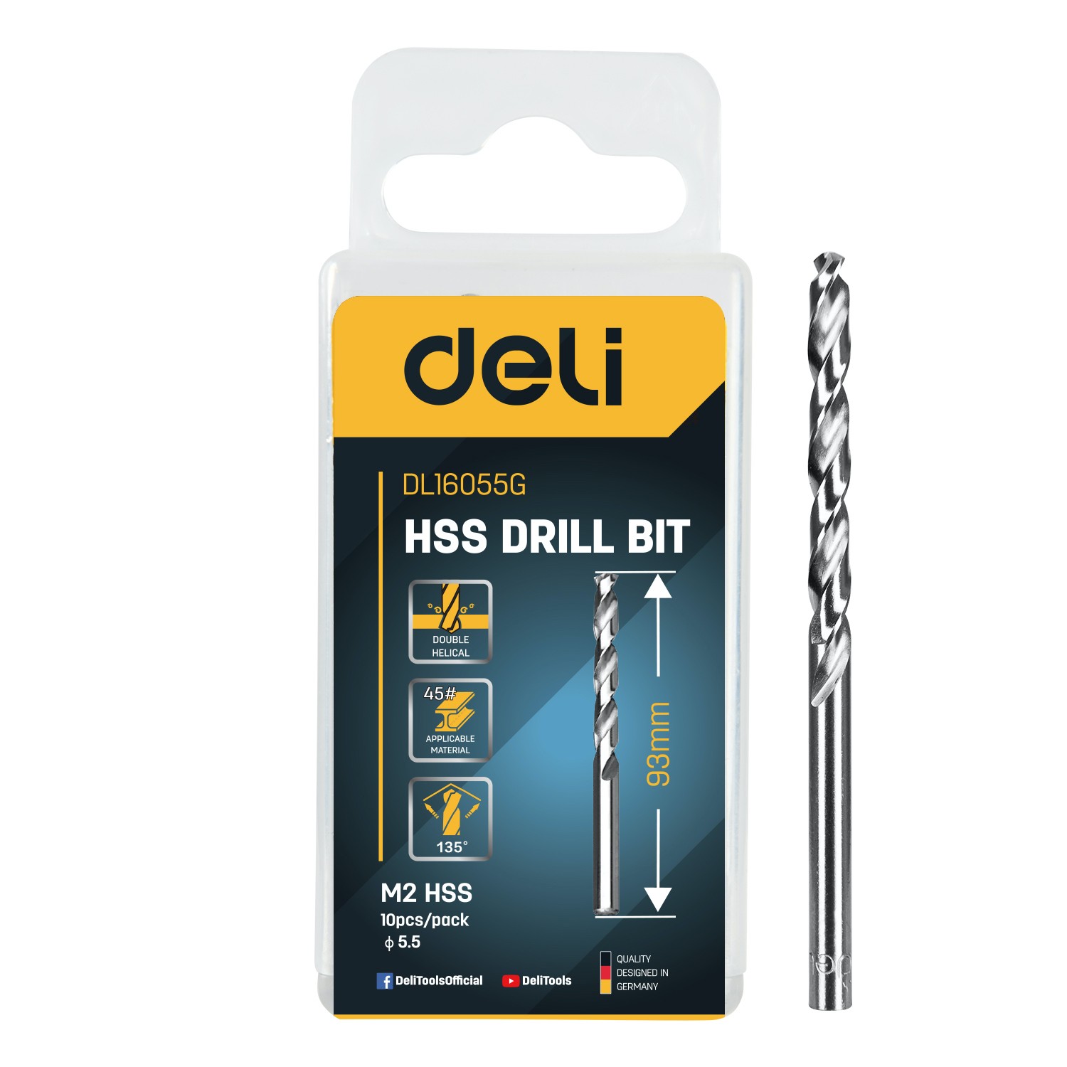 DELI Burgija spiralna HSS EDL16055G, Za metal, 5.5 mm, 10 komada