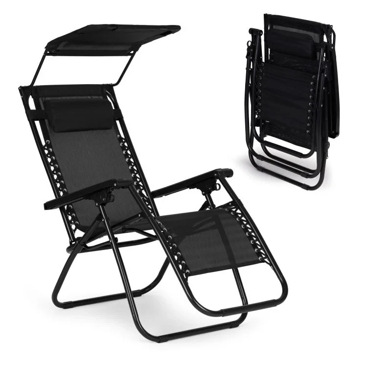 ModernHome Podesiva baštenska fotelja sa tendom, Crna