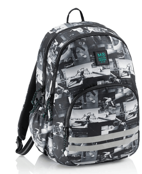 Miquelrius Školski ranac Skate park, Sa 3 pregrade, Crno-beli