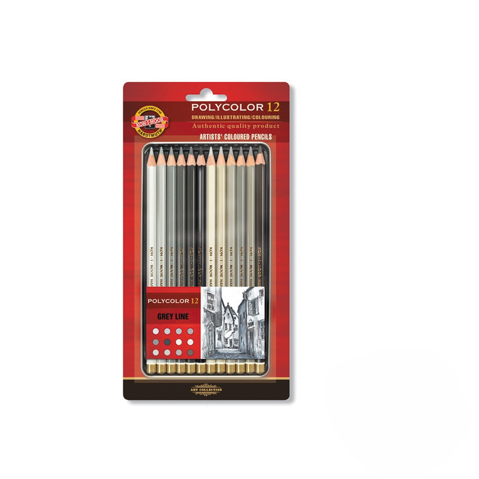 Koh-I-Noor Set drvenih bojica Polycolor 3822, Gray line, 12 komada