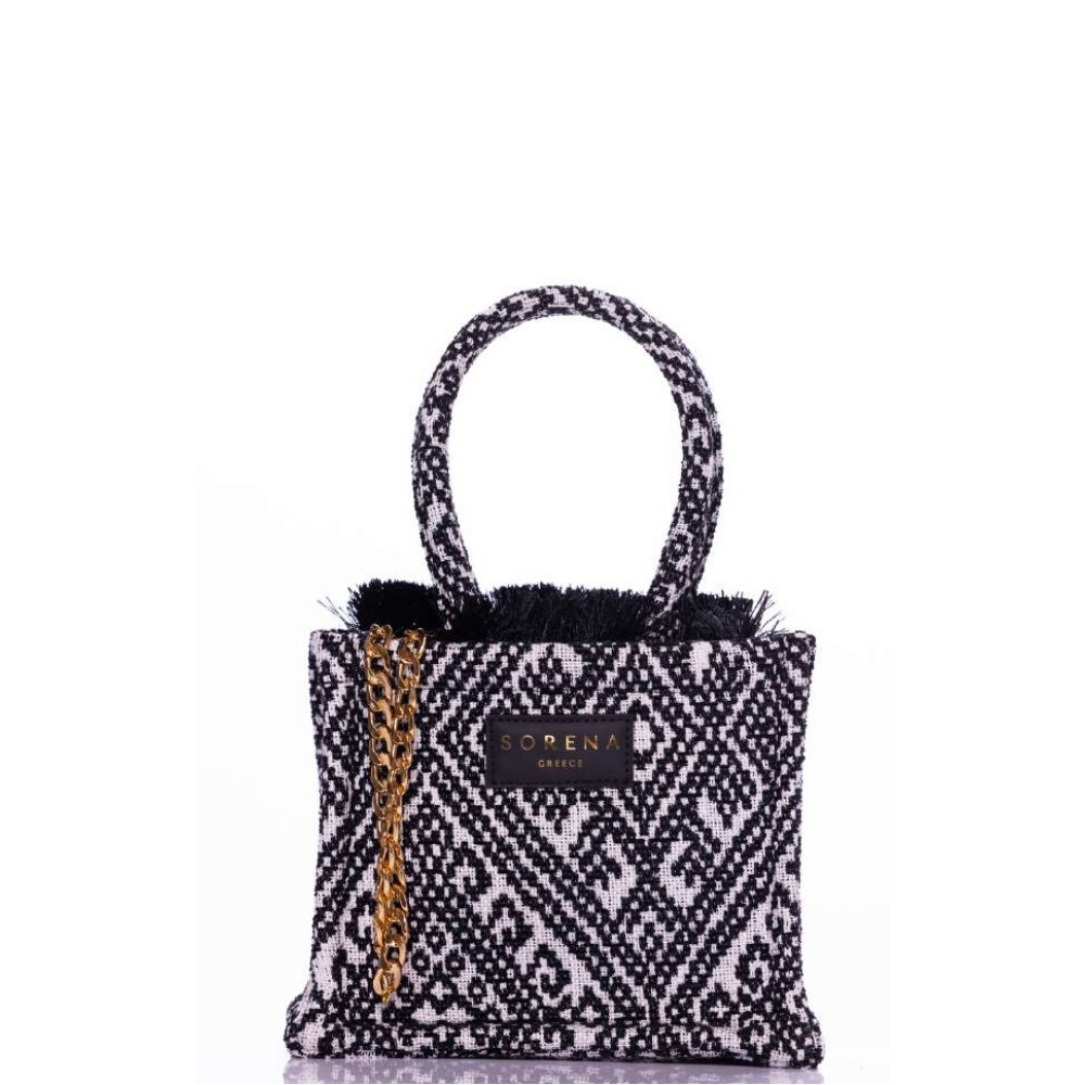 Sorena Handmade Ženska mini tote torba Roxani, Crno-bela