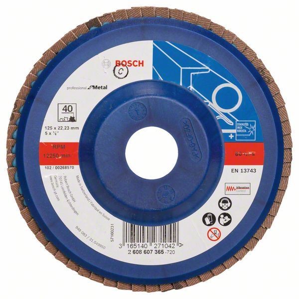 BOSCH Lamelni brusni disk X551, Expert for Metal, Prečnik 125 mm; granulacija 40, ravni