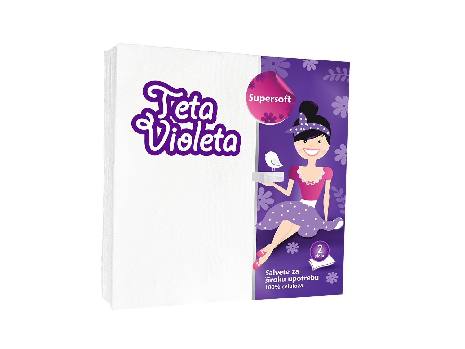 Teta Violeta Salvete Supersoft, 38x38, 25 komada, Bele