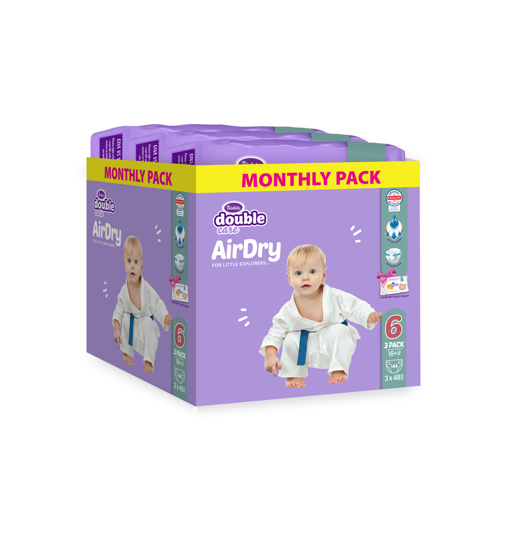 Violeta pelene DC Air Dry Monthly, 6, 16+kg, 144 komada