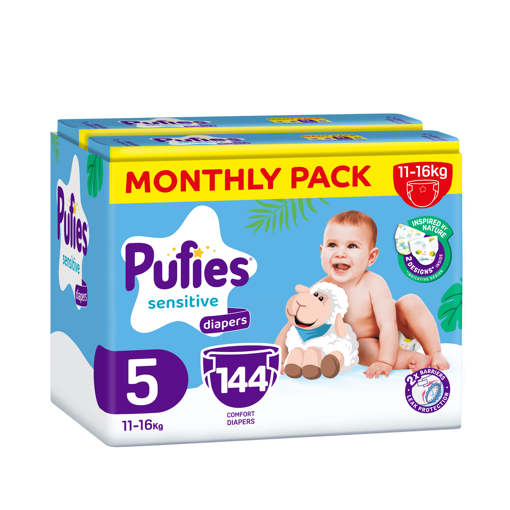 Pufies Monthly pelene 5, 11-16kg, 144 komada