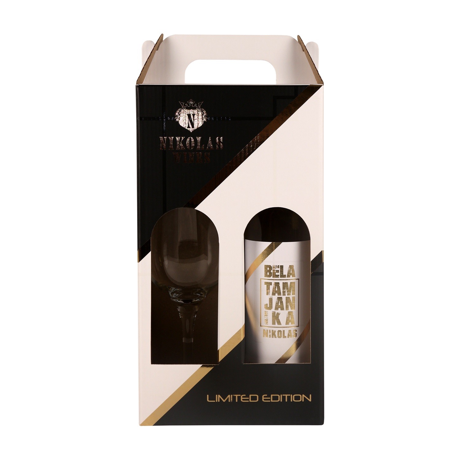 Poklon set premium Belo vino 0.75l + 1 ćaša