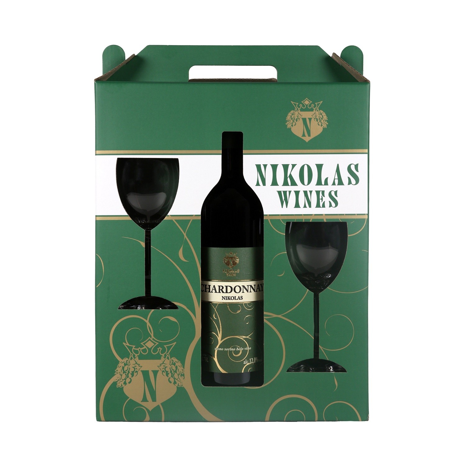 Poklon set Belo vino 0.75l + 2 čaše