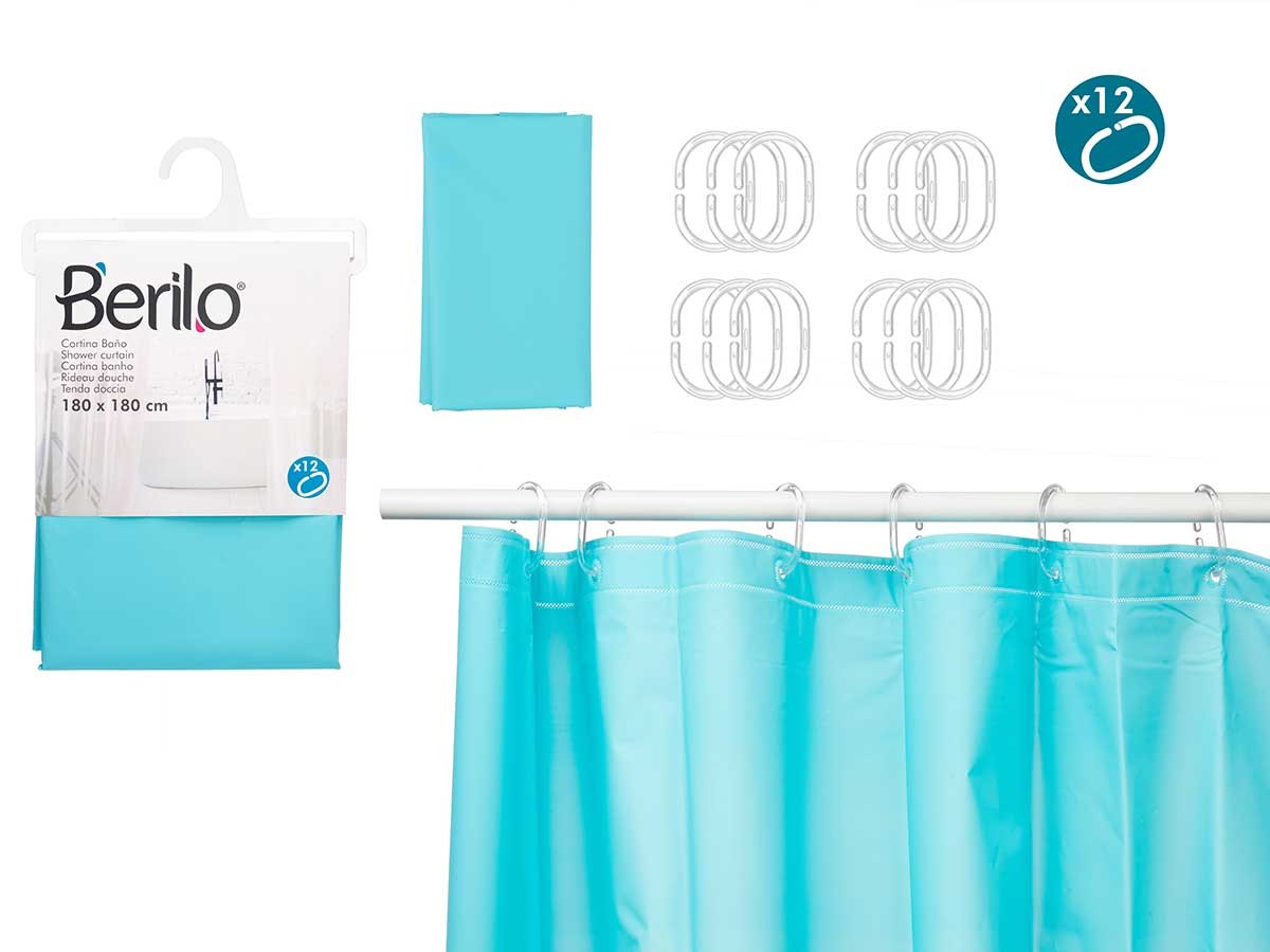 Arte Regal Zavesa za kadu sa alkicama, PVC, 180x180, Svetloplava, 89378