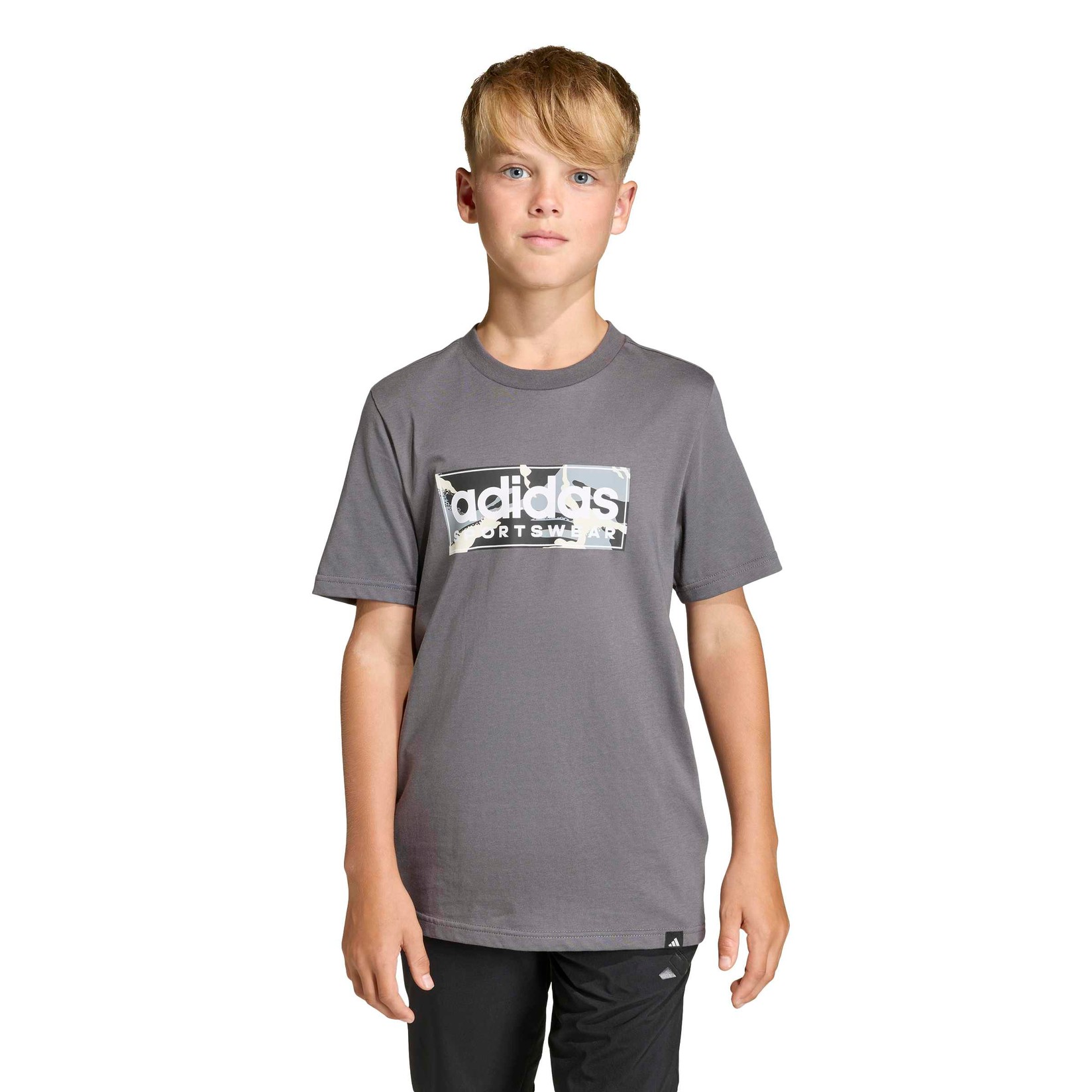 Adidas Majica za dečake B Camo Lin JX6867, Okrugli izrez, Siva