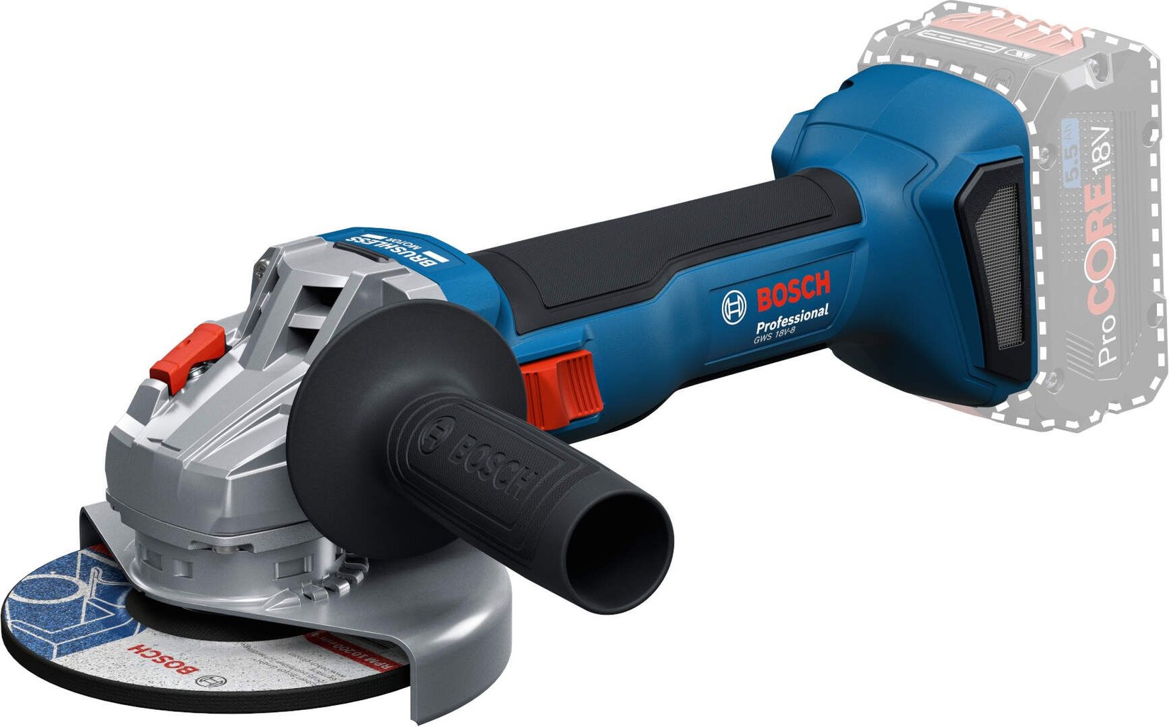 Bosch Akumulatorska ugaona brusilica GWS 18V-8 Solo, 115mm, bez baterija i punjača 06019N9004