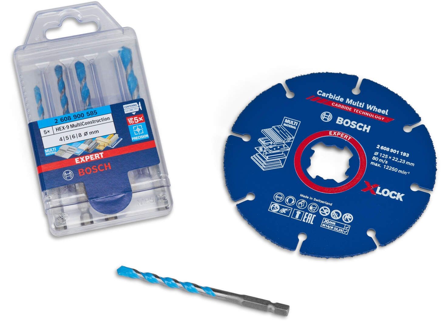 Bosch EXPERT set sa Carbide Multi Wheel X-LOCK reznom pločom 125mm i setom HEX-9 MultiConstruction burgija 061599765R