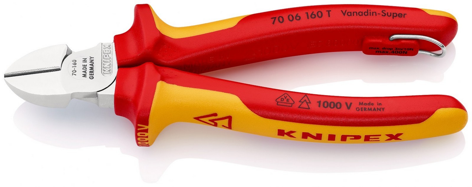 KNIPEX 70 06 160 T BK Bočne sečice izolovana, VDE, hromirana 160 mm